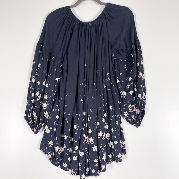Billabong Gypset Mini‎ Dress Womens Floral Pleasant Long Sleeve Tunic Blue Small - Picture 2 of 10